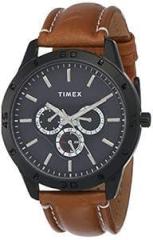 TIMEX Analog Black Dial Men's Watch TW000U913 Genuine Leather, brown Strap