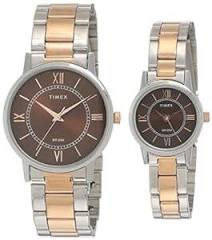 TIMEX Analog Brown Dial Multicolor Band Couple's Stainless Steel Watch set TW00PR214