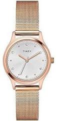 TIMEX Brass Women Round Dial Analog Watch Tw0Tl8709, Dial Color Silver, Band Color Rose Gold