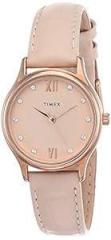 TIMEX Leather Analog Rose Gold Dial Women's Watch Tw00Zr270E, Band Color:Beige