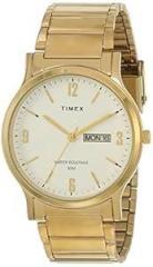 TIMEX Men White Round Dial Gold Brassanalog Watch Tw000R435