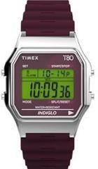 TIMEX Resin T80 Unisex Green Square Dial Digital Watch Tw2V41300X8, Band Color:Red