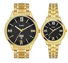 TIMEX Stainless Steel Unisex Analog Black Dial Pair'S Watch Tw00Pr283