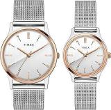 TIMEX Stainless Steel Unisex Analog Silver Dial Pair'S Smart Watch Tw00Pr271