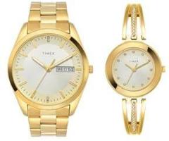 TIMEX Stainless Steel Unisex Pairs Beige Round Analog Dial Watch Tw00Pr307