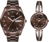 TIMEX Stainless Steel Unisex Pairs Brown Round Analog Dial Watch Tw00Pr311