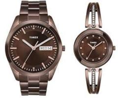 TIMEX Stainless Steel Unisex Pairs Brown Round Analog Dial Watch Tw00Pr311