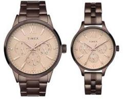 TIMEX Stainless Steel Unisex Pairs Rose Gold Round Multifunction Dial Analog Watch Tw00Pr306