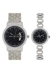 TIMEX Stainless Steel Women Analog Black Dial Couple's Watch Set Tw00Pr228, Bandcolor Silver