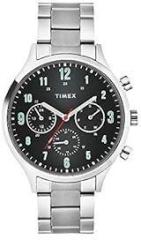 TIMEX Unisex Analog Stainless Steel Silver Band Black Dial Watch TWHG03SMU04