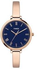 TIMEX Unisex Brass Analog Blue Dial Watch Twel12816, Band Color Rose Gold