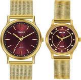 TIMEX Unisex Burgundy Round Analog Pair Watch TW00ZP001