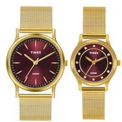 TIMEX Unisex Burgundy Round Analog Pair Watch TW00ZP001