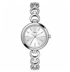 TIMEX Women Brass Classics Collection 3 Hands Analogue Silver Dial Coloured Quartz Watch, Round Dial with 26Mm Case Width Twel11432, Band Color Silver