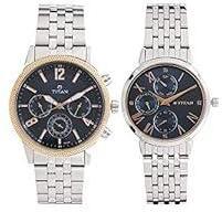 Titan Bandhan Blue Dial Quartz Multifunction Stainless Steel Strap Watch for Couple NS17342569KM01P