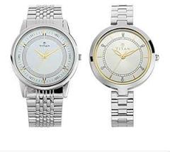 Titan Bandhan Quartz Analog Silver Dial Stainless Steel Strap Watch for Couple NS17732603SM01P