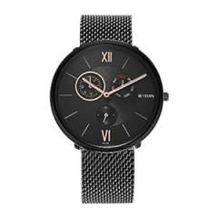 Titan Black Dial Analog Watch for Men 1877NM01 Stainless Steel, Black Strap