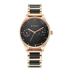 Titan Brass Analog Black Dial Women Watch 2670Wd01, Black Band