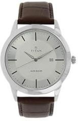 Titan Classic Silver Dial Analog with Date Leather Strap watch for Men NS1584SL03