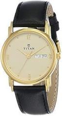 Titan Karishma Champagne Dial Analog with Day and Date Leather Strap Watch for Men NM1445YL05