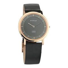 Titan Men Leather Analog Watch Nr1595Wl09, Band Color Black, Dial Color Grey