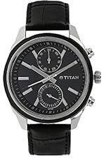 Titan Men Leather Blue Dial Analog Watch Nr1733Kl01, Band Color Black