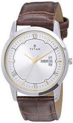 Titan Men Leather Silver White Dial Analog Watch Nr1774Sl01, Band Color Brown