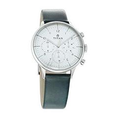 Titan Men Leather Silver White Dial Analog Watch Nr90102Sl03, Band Color Green