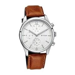 Titan Men Leather White Dial Analog Watch Nr1805Sl04, Band Color Brown