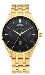 Titan Men Metal Regalia Opulent Analog Black Dial Watch 90127Ym02/Nr90127Ym02, Band Color Gold