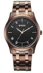 Titan Men Stainless Steel Analog Black Dial Casual Watch, Band Color Brown