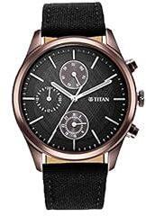 Titan Men's Infinity Chrono Analog Watch: Precise Blue Dial, Rose Gold Highlights, Durable Leather Strap NS1805QP01