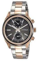 Titan Men's Metropolitan Luxe: Multifunction Black Dial with Two Tone Stainless Steel Bracelet Watch NS1733KM03