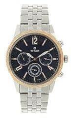 Titan Men's Metropolitan Luxe: Multifunction blue Dial with Two Tone Stainless Steel Bracelet Watch NS1734KM01