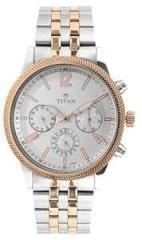 Titan Men's Metropolitan Luxe: Multifunction White Dial with Two Tone Stainless Steel Bracelet Watch NS1734KM02