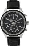 Titan Men's Midnight Precision: Multifunction Blue Dial with Classic Leather Strap Watch NS1733KL01