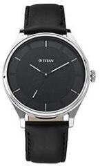 Titan Men's Minimalist Zen Analog Black Watch: Sleek Leather Strap with Contrast Hands NS1802SL11