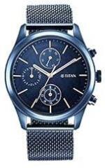 Titan Men's Sartorial Neo Splash: Blue Dial Multifunction Watch with Mesh Strap NS1805QM02