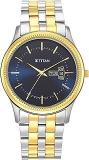 Titan Men's Trendsetter Stainless Steel Analog Watch: Chic Blue Dial & Two Tone Strap 1824BM03