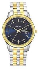 Titan Men's Trendsetter Stainless Steel Analog Watch: Chic Blue Dial & Two Tone Strap 1824BM03