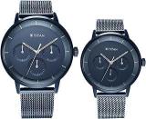 Titan Modern Bandhan Blue Dial Quartz Multifunction Stainless Steel Strap Watch for Couple NS9400694206QM01P