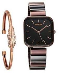 Titan Purple Stackables Quartz Analog Black Dial Stainless Steel Strap Watch for Women 2715KM01F