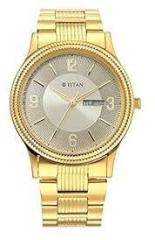 Titan Quartz Analog Champagne Dial Stainless Steel Strap Watch for Men NS1650YM09