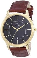 Titan Quartz Analog with Date Black Dial Leather Strap Watch for Men NS1825YL01