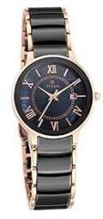 Titan Quartz Analog with Date Black Dial Stainless Steel & Ceramic Strap Watch for Women NS95016WD01