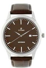 Titan Quartz Analog with Date Brown Dial Leather Strap Watch for Men NS1584SL04