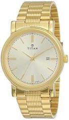 Titan Quartz Analog with Date Champagne Dial Stainless Steel Strap Watch for Men NS1712YM03