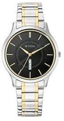 Titan Quartz Analog with Day and Date Black Dial Metal Strap Watch for Men NS1845BM01