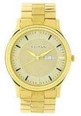 Titan Quartz Analog with Day and Date Golden Dial Stainless Steel Strap Watch for Men NS1650YM04