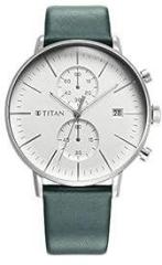 Titan Quartz Chronograph Silver Dial Leather Strap Watch for Men NS90146SL01